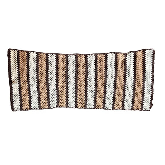 Vintage Handmade Crochet Couch Throw Brown Tan Cream - Picture 5 of 5